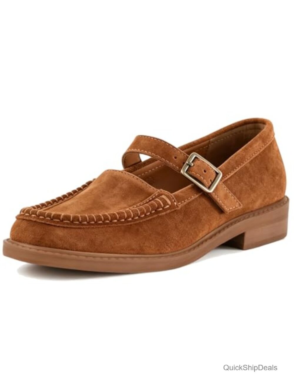 Low Heel Loafers for Women Chunky Heel Faux Suede Mary Janes